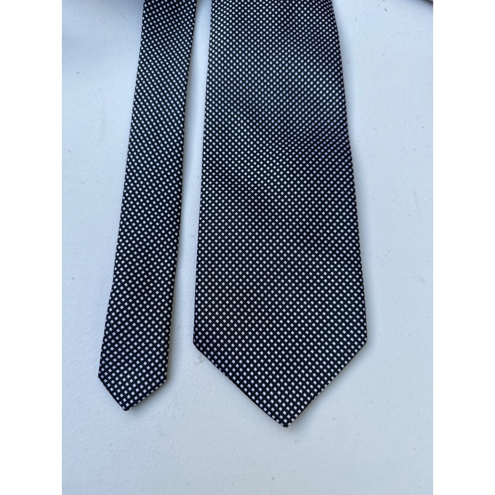 Lanvin Paris Mens Silk Tie Black White Micro Check Italy‎ Design Geometric 59"